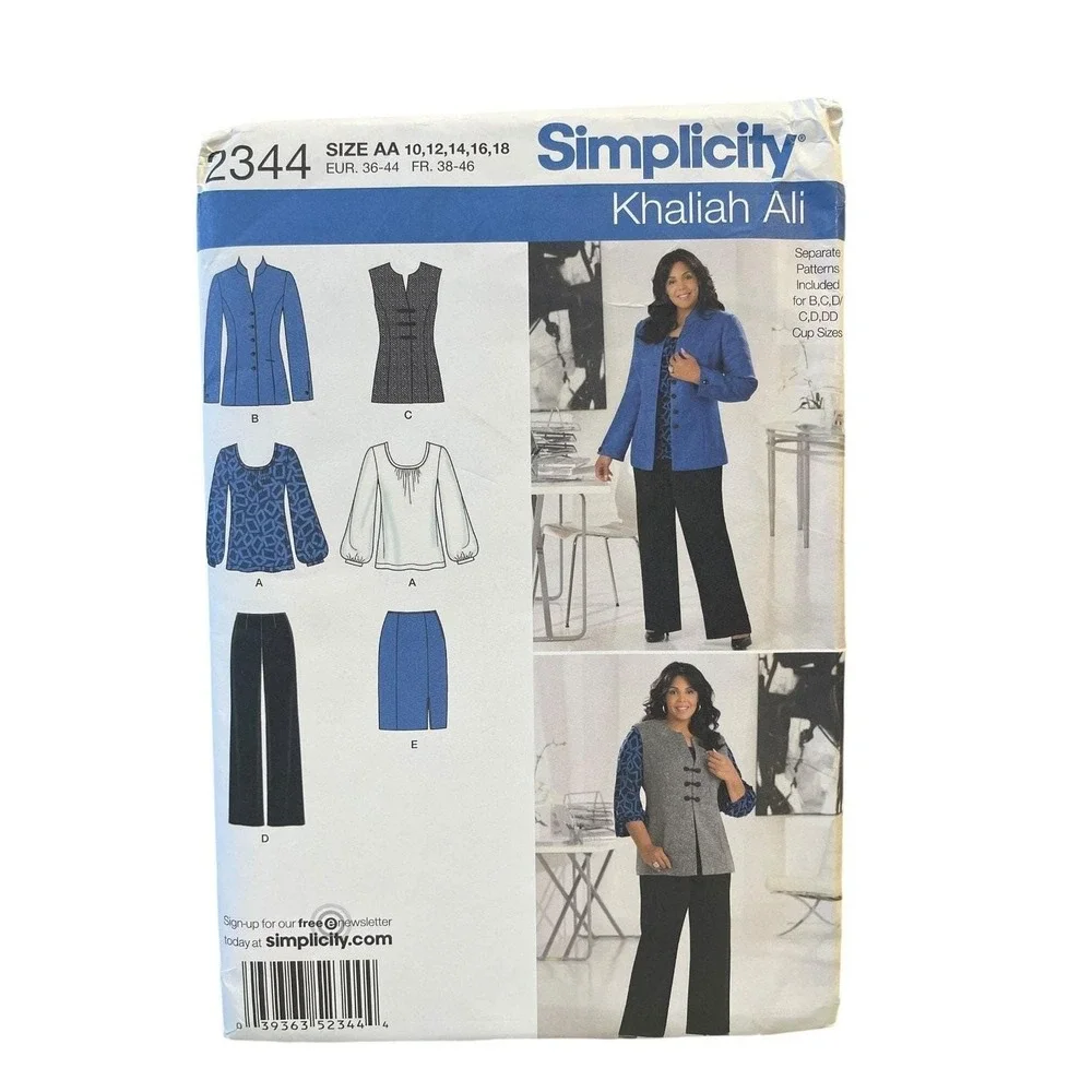 Simplicity 2344 Khaliah Ali Misses' Skirt Pants Jacket Vest Top AA 10-18